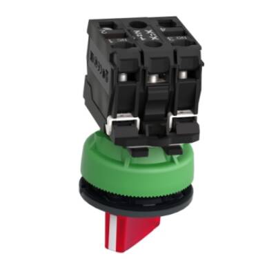 Illuminated selector switch, Harmony XB5, grey plastic, red handle, 30mm, universal LED, 2 positions, 1NO + 1NC, 230...240V AC - Schneider Electric - XB5FK124M5