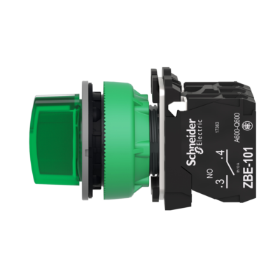 Illuminated selector switch, Harmony XB5, grey bezel, green handle, universal LED, 3 positions, 1NO + 1NC, 24V AC DC - Schneider Electric - XB5FK133B5C0