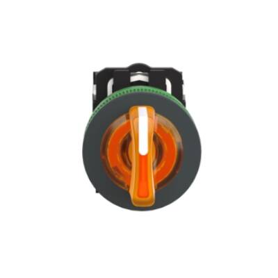 Illuminated selector switch, Harmony XB5, grey plastic, orange handle, 30mm, universal LED, 3 positions, 1NO + 1NC, 230...240V AC - Schneider Electric - XB5FK135M5