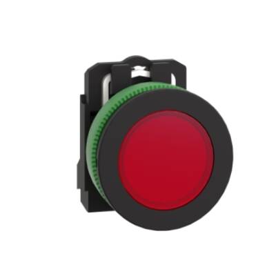 Pilot light, Harmony XB5, antimicrobial, grey plastic, red flush mounted, 30mm, universal LED, plain lens, 24V AC DC - Schneider Electric - XB5FVB4