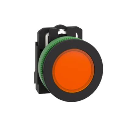 Pilot light, Harmony XB5, antimicrobial, grey plastic, orange flush mounted, 30mm, universal LED, 110...120V AC - Schneider Electric - XB5FVG5