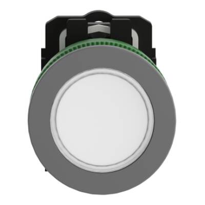 Pilot light, Harmony XB5, grey bezel, white, universal LED, plain lens, screw clamp terminals, 230...240V - Schneider Electric - XB5FVM1C0