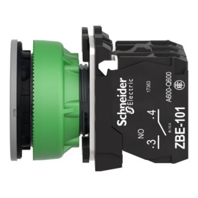 Illuminated push button, Harmony XB5, grey bezel, white flush mounted, 30mm, universal LED, 1NO + 1NC, 24V AC - Schneider Electric - XB5FW31B5C0