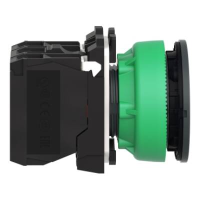 Illuminated push button, Harmony XB5, antimicrobial, plastic, green, 30mm, universal LED, 1NO + 1NC, 24V AC DC - Schneider Electric - XB5FW33B5