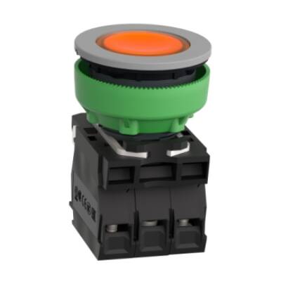 Illuminated push button, Harmony XB5, grey bezel, orange flush mounted, 30mm, universal LED, 1NO + 1NC, 24V AC - Schneider Electric - XB5FW35B5C0