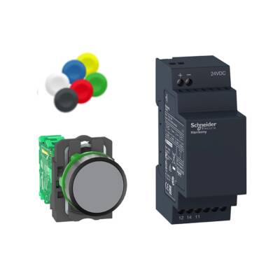 Wireless push button and non-configurable receiver with 10 colored caps, plastic, Ø22, 24 V DC - Schneider Electric - XB5RFB01