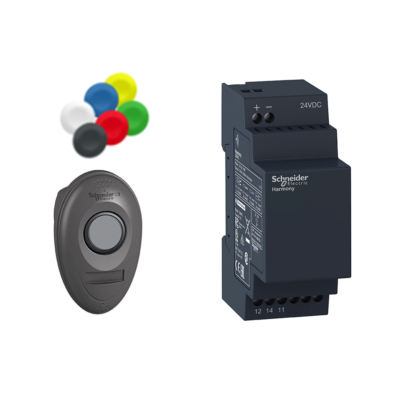 Pack with 1 wireless and batteryless plastic push button Ø22 + 1 non-configurable receiver + 1 set of caps, 24 V DC - Schneider Electric - XB5RMB03