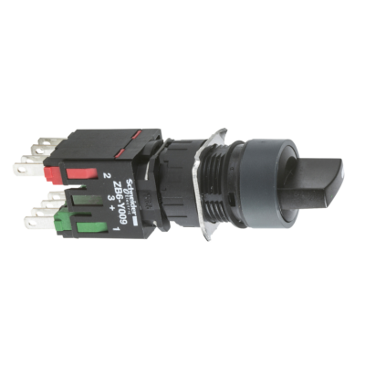 black complete selector switch Ø16 2-position stay put 1NO - Schneider Electric - XB6AD221B