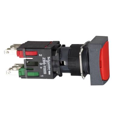 red rectangular flush complete pushbutton Ø16 spring return 1NO+1NC unmarked - Schneider Electric - XB6DA45B