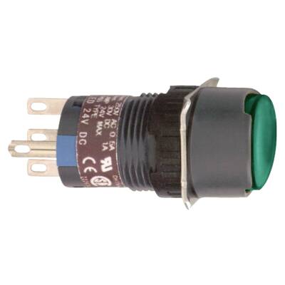 Illuminated monolithic push button, Harmony XB6E, round green pushbutton Ø 16 flush spring return 24 VDC polarised 1CO - Schneider Electric - XB6EAW3B1P