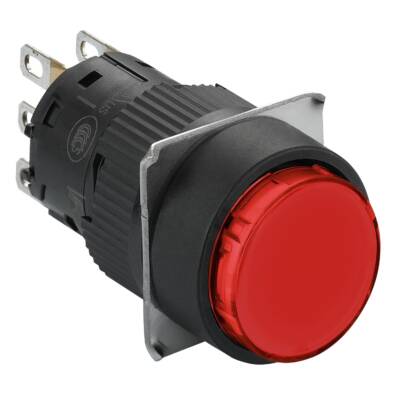 Illuminated monolithic push button, Harmony XB6E, round red pushbutton Ø 16 flush spring return 24 VDC polarised 1CO - Schneider Electric - XB6EAW4B1P