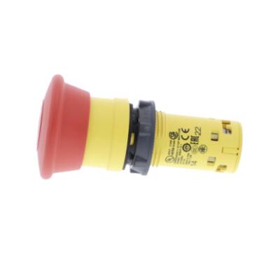 Monolithic emergency stop, plastic, red mushroom Ø40, Ø22, latching push-pull, 1 NO + 1 NC - Schneider Electric - XB7NT845