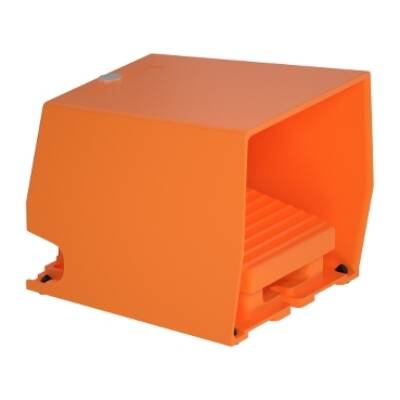 Single foot switch, metal, orange, with cover, 1 NO + 1 NC - Schneider Electric - XPER310