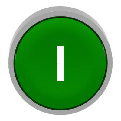 Push button head, metal, flush, green, Ø22, spring return, marked I - Schneider Electric - ZB4BA331