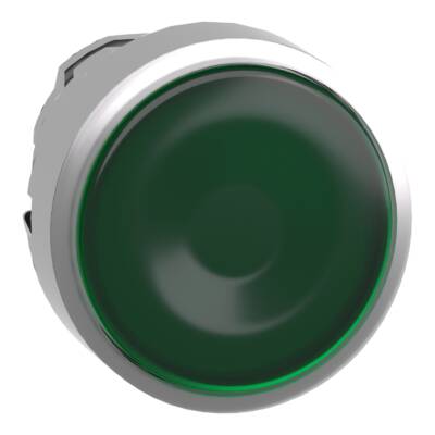 Head for illuminated push button, Harmony XB4, metal, green flush, 22mm, universal LED, for insertion legend - Schneider Electric - ZB4BA38