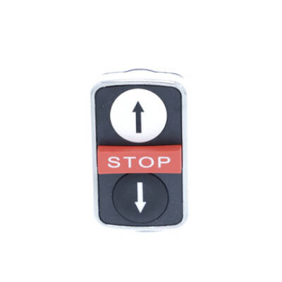 Triple-headed push button head, metal, Ø22, 1 white flush UP ARROW + 1 red projecting STOP + 1 black flush DOWN ARROW - Schneider Electric - ZB4BA71124