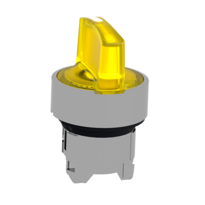 Head for illuminated selector switch, Harmony XB4, metal, yellow handle, 22mm, universal LED, 3 positions, stay put - Schneider Electric - ZB4BK1383