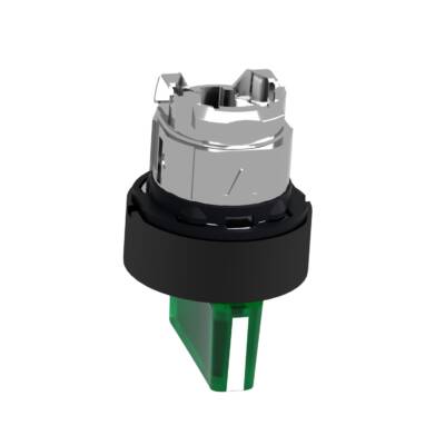 Head for illuminated selector switch, Harmony XB4, metal, green handle, 22mm, universal LED, 3 positions, spring return - Schneider Electric - ZB4BK15337