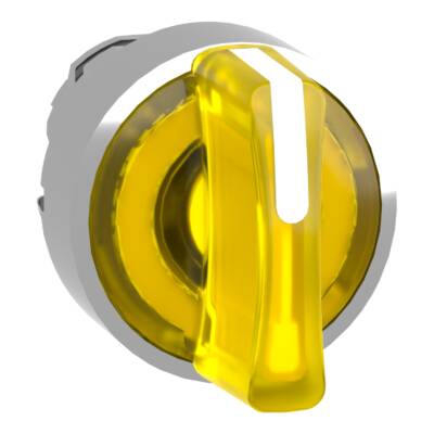 Head for illuminated selector switch, Harmony XB4, metal, yellow handle, 22mm, universal LED, 3 positions, right to center - Schneider Electric - ZB4BK1883
