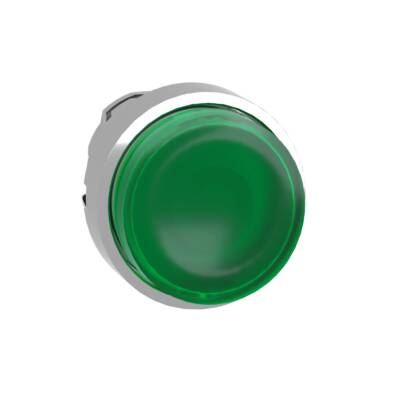 Head for illuminated push button, Harmony XB4, metal, green projecting, 22mm, universal LED, spring return, plain lens - Schneider Electric - ZB4BW133