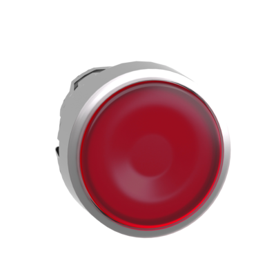 Head for illuminated push button, Harmony XB4, metal, red flush, 22mm, universal LED, spring return, plan lens, unmarked - Schneider Electric - ZB4BW343