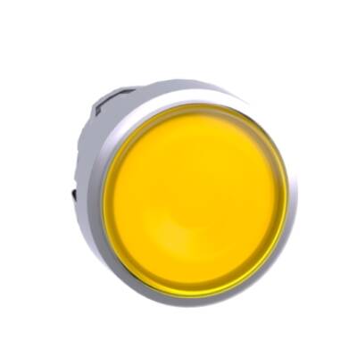 Head for illuminated push button, Harmony XB4, metal, metal, yellow, 22mm, universal LED, spring return, plain lens - Schneider Electric - ZB4BW383