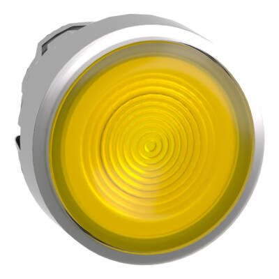 Head for illuminated push button, Harmony XB4, metal, yellow flush, 22mm, universal LED, spring return, grooved lens - Schneider Electric - ZB4BW383S