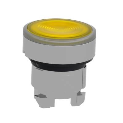 Head for illuminated push button, Harmony XB4, metal, yellow flush, 22mm, universal LED, spring return, grooved lens - Schneider Electric - ZB4BW383S