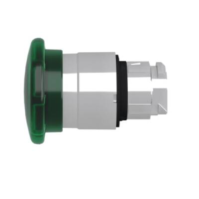 Head for illuminated push button, Harmony XB4, metal, green mushroom 40mm, 22mm, universal LED, spring return - Schneider Electric - ZB4BW433