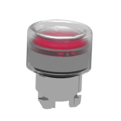 Head for illuminated push button, Harmony XB4, metal, red flush, 22mm, universal LED, spring return, clear boot, unmarked - Schneider Electric - ZB4BW543