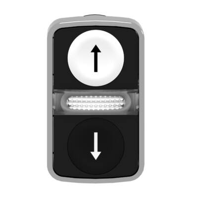 white flush/black flush illuminated double-headed pushbutton Ø22 with marking - Schneider Electric - ZB4BW7A1724