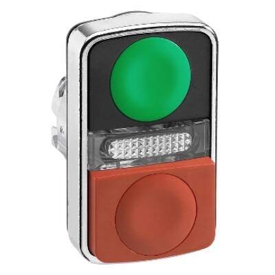 green flush/red projecting illuminated double-headed pushbutton Ø22 unmarked - Schneider Electric - ZB4BW7L3740