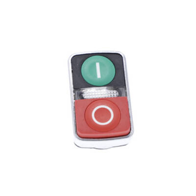 Illuminated double-headed push button head, metal, Ø22, marked, 1 green flush I + 1 pilot light + 1 red projecting O - Schneider Electric - ZB4BW7L3741