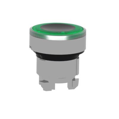 Head for illuminated push button, Harmony XB4, metal, green flush, 22mm, universal LED, spring return, illuminated ring - Schneider Electric - ZB4BW933