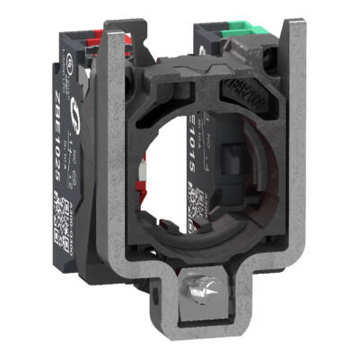 Single contact block with body fixing collar, Harmony XB4, metal, 1 NO + 1 NC, compact push in terminals - Schneider Electric - ZB4BZ1055