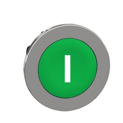 Harmony XB4, Flush mounted push button head, metal, green, Ø30, spring return, marked I - Schneider Electric - ZB4FA331