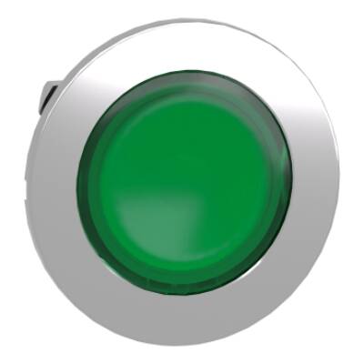 Head for illuminated push button, Harmony XB4, metal, green flush mounted, 30mm, universal LED, unmarked - Schneider Electric - ZB4FH033