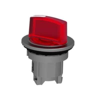 Head for illuminated selector switch, Harmony XB4, metal, red handle, 30mm, universal LED, 2 positions, spring return - Schneider Electric - ZB4FK1443