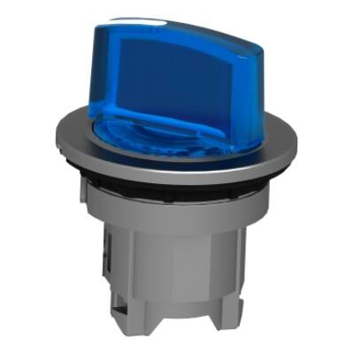 Head for illuminated selector switch, Harmony XB4, metal, blue handle, 30mm, universal LED, 2 positions, spring return - Schneider Electric - ZB4FK1463