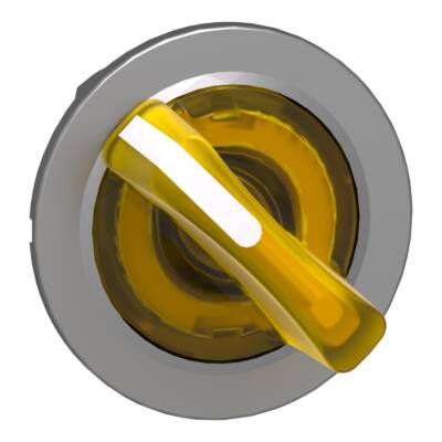 Head for illuminated selector switch, Harmony XB4, metal, yellow handle, 30mm, universal LED, 2 positions, spring return - Schneider Electric - ZB4FK1483