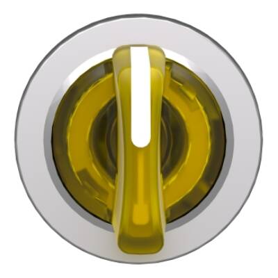 Head for illuminated selector switch, Harmony XB4, metal, yellow handle, 30mm, universal LED, 3 positions, right to center - Schneider Electric - ZB4FK1883
