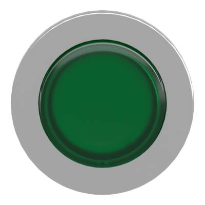 Head for illuminated push button, Harmony XB4, plastic, green projecting, 30mm, universal LED, spring return, plain lens - Schneider Electric - ZB4FW133