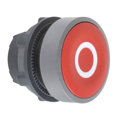 Harmony XB5, Push button head, plastic, flush, red, Ø22, spring return, marked O, grey bezel - Schneider Electric - ZB5AA432C0