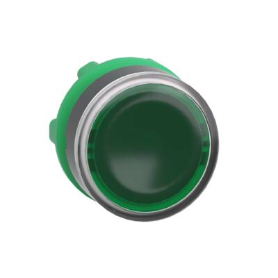 Head for illuminated push button, Harmony XB5, plastic, green flush, 22mm, universal LED, push-push, unmarked - Schneider Electric - ZB5AH033