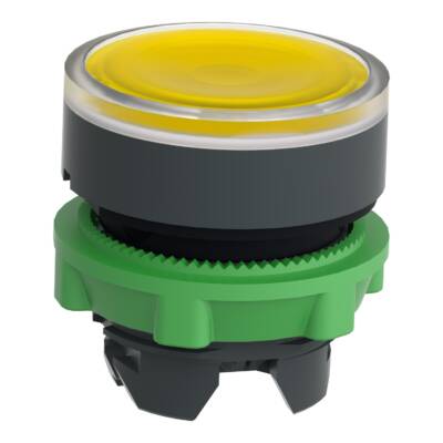 Head for illuminated push button, Harmony XB5, plastic, yellow flush, 22mm, universal LED, push-push, unmarked - Schneider Electric - ZB5AH083