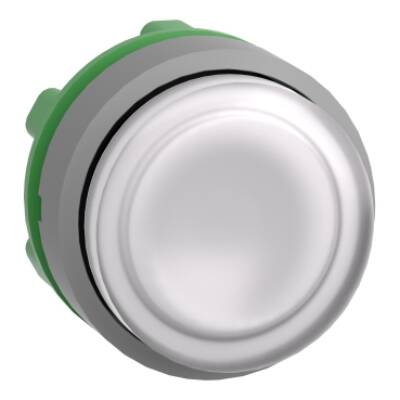 Head for illuminated push button, Harmony XB5, grey bezel, white projecting, 22mm, universal LED, push-push, unmarked - Schneider Electric - ZB5AH13C0
