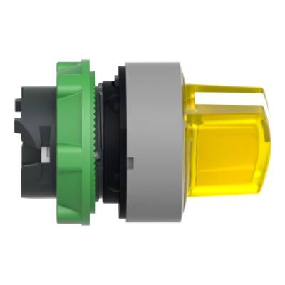 Head for illuminated selector switch, Harmony XB5, grey bezel, yellow handle, 22mm, universal LED, 3 positions, right to left - Schneider Electric - ZB5AK1483C0