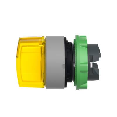 Head for illuminated selector switch, Harmony XB5, grey bezel, yellow handle, 22mm, universal LED, 3 positions, to center spring return - Schneider Electric - ZB5AK1583C0