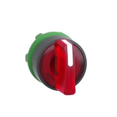 Head for illuminated selector switch, Harmony XB5, plastic, red handle, 22mm, universal LED, 3 positions, spring return - Schneider Electric - ZB5AK1743