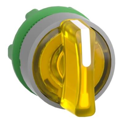 Head for illuminated selector switch, Harmony XB5, grey bezel, yellow handle, 22mm, universal LED, 3 positions, left to center - Schneider Electric - ZB5AK1783C0